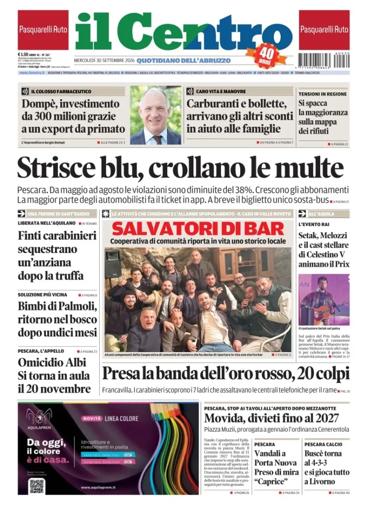 Prima-pagina-il centro-oggi-edizione-del-2026-09-30